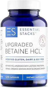 Essential Stacks Betaine HCL with Pepsin, Ox Bile, Organic Gentian & Ginger - Betaine Hydrochloride Supplement w Digestive Enzymes, Bile & Bitters - Gluten, Dairy & Soy Free (120 Capsules) in Pakistan