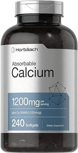 Calcium 1200 mg with Vitamin D3 | 240 Softgels 5000 IU Absorbable Supplement Non-GMO, Gluten Free by Horbaach in Pakistan
