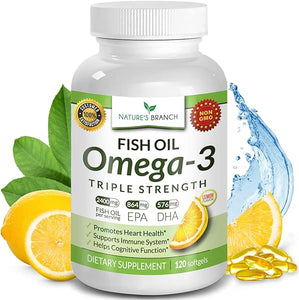 Best Triple Strength Omega 3 Fish Oil Pills 2400mg | 120 Capsules | Burpless High Potency Lemon Flavor | 864mg EPA 576mg DHA Ultra Pure Liquid Softgels | Brain Joints Eyes Hair Heart Health Supplement in Pakistan