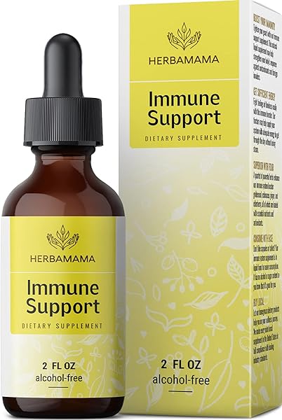 HERBAMAMA Immune Support Liquid Extract - Organic Tincture with Elderberry, Echinacea, Ginger & Goldenseal Root - Herbal Drops for Immunity - Vegan Supplement, No Sugar or Alcohol - 2 fl. oz in Pakistan in Pakistan