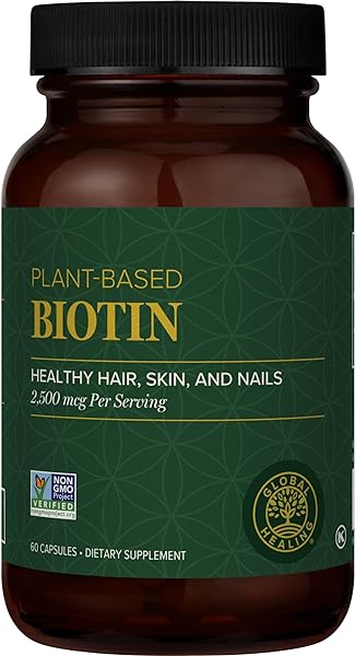 Global Healing Center Biotin (Vitamin B7) Supplement Vitamins with Organic Sesbania Extract to Support Radiant Skin, Stronger Nails and Healthy, Thicker Hair Growth for Men & Women-2500mcg,60 Capsules in Pakistan