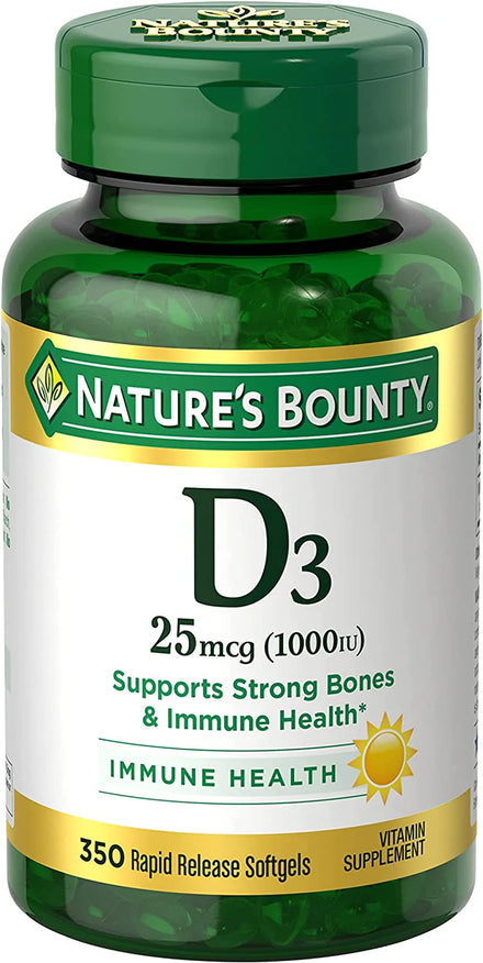 Nature’s Bounty Vitamin D3 1000 IU Softgels, Immune Support, Promotes Healthy Bones, 350 Ct
