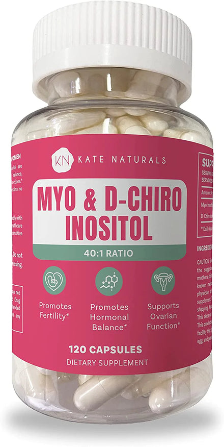 Kate Naturals Myo-Inositol & D-Chiro Inositol Blend (120 Capsules). Fertility Supplements for Women. Hormonal Balance & Healthy Ovarian Function Support for Women. Optimal 40:1 Ratio. Vitamin B8