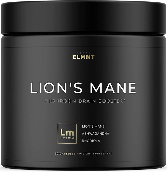 ELMNT 20,000mg 16x Strength Lions Mane Supplement Nootropic w. Ashwagandha & Rhodiola | 50% Polys Lion's Mane Extract Max Potency Mushroom Supplement Capsules Nootropics Brain Support Focus Supplement in Pakistan