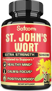 St. John's Wort Capsules Extract Supplement - 3 Month Supply - 6 Herbs Equivalent 5050 mg - Emotional Balance, Joyful Mood & Stress Response Support - 1 Pack 90 Veggie Capsule in Pakistan