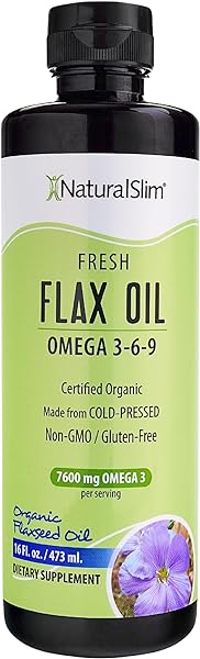 NaturalSlim Flax Oil - Flaxseed Oil Liquid Supplement with Omega 3 6 9 - Cold-Pressed Certified Organic Flax Seed Oil for Hair, Skin, Nails, Healthy Cells & Vegetable Oil for Cooking - 16 fl. Oz. in Pakistan in Pakistan