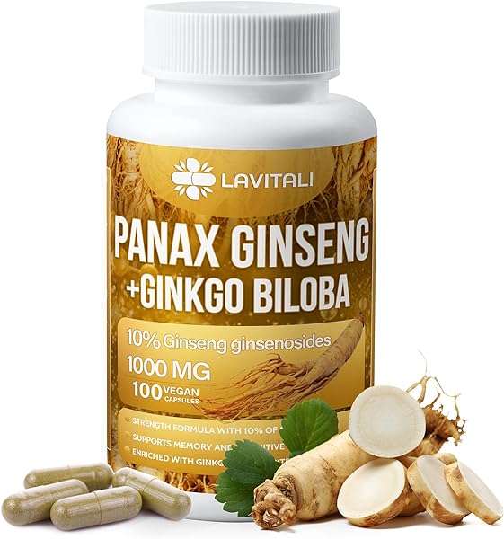 Ginseng & Ginkgo Biloba 100 Veggie Capsules, Energy Ginseng Root Extract Powder, with Ginkgo Biloba Extract, Supplement Pills for Brain and Boost Your Health, Non-GMO, Vegan, Gluten Free, Dairy Free in Pakistan in Pakistan