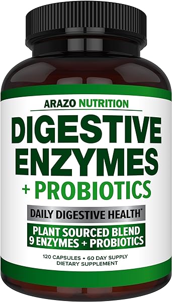 Digestive Enzymes with Probiotics - Multi Enzyme Nutritional Supplement - Acidophilus Bromelain Papaya Papain Lipase & Lactase - Improve Digestion - 120 Pills - Arazo Nutrition in Pakistan in Pakistan