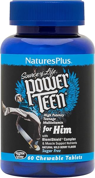 NaturesPlus Power Teen for Him - 60 Chewable Tablets, Wild Berry - High-Potency Teenage Multivitamin - Sugar Free, Vegetarian, Gluten Free - 30 Servings in Pakistan in Pakistan