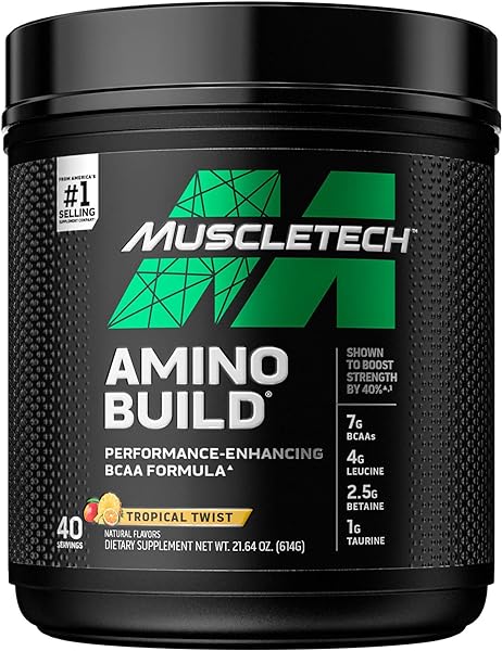 BCAA Amino Acids + Electrolyte Powder, MuscleTech Amino Build, 7g of BCAAs + Electrolytes, Support Muscle Recovery, Build Lean Muscle & Boost Endurance, Tropical Twist (40 Servings) in Pakistan