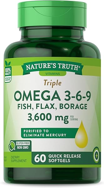 Triple Omega 369 | 3600mg | 60 Softgels | Fish, Flax, Borage Oils Supplement | Non-GMO & Gluten Free Supplement | by Nature's Truth in Pakistan in Pakistan