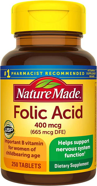 Nature Made Folic Acid 400 mcg (665 mcg DFE), Dietary Supplement for Nervous System Function, 250 Tablets, 250 Day Supply in Pakistan