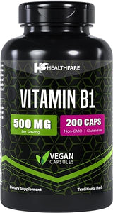 Vitamin B1 500mg | 200 Capsules | Thiamine Supplement | Supports Overall Health | Non-GMO | Gluten Free (200 Capsules) in Pakistan