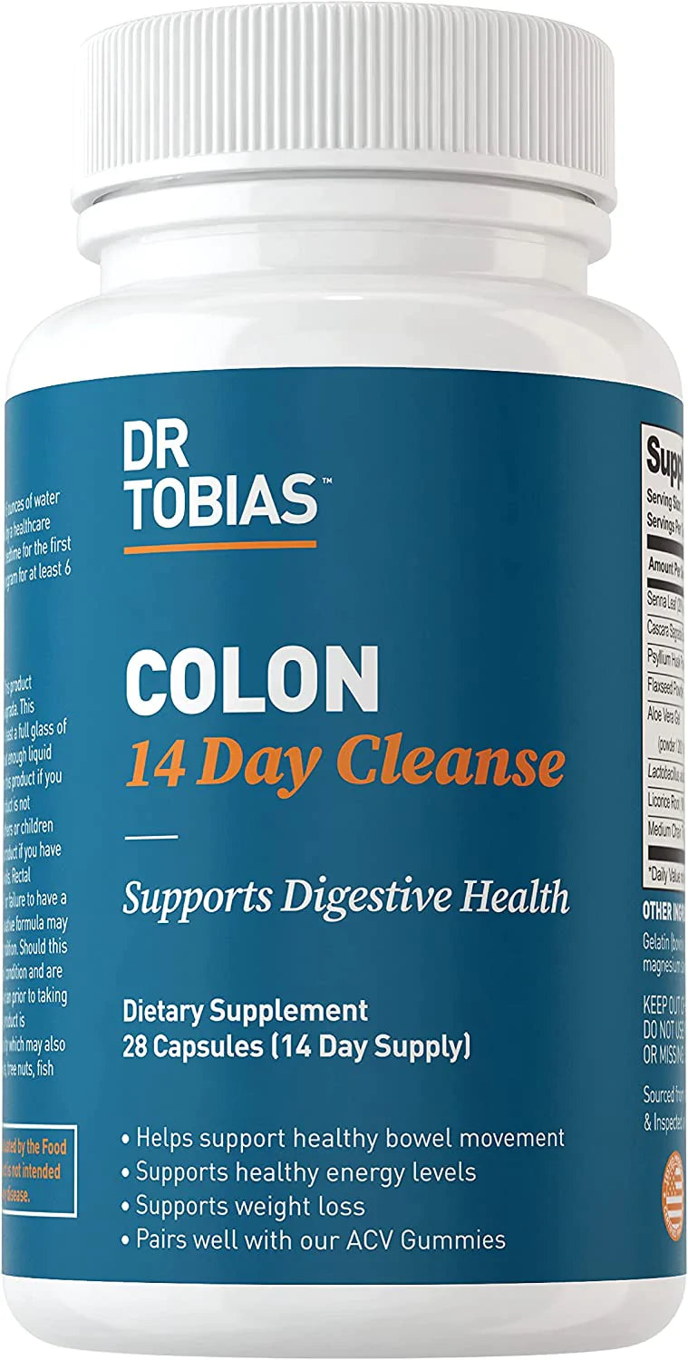 Dr. Tobias Colon 14 Day Cleanse, Supports Healthy Bowel Movements, Colon Cleanse Detox, Advanced Cleansing Formula with Fiber, Herbs & Probiotics, Non-GMO, 28 Capsules (1-2 Daily)