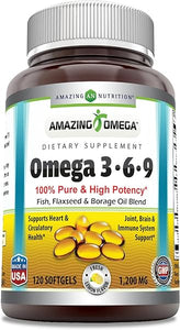 Amazing Omega 3.6.9 1200 mg Softgels Supplement | Unique Formula of Flaxseed Oil 400 mg, Fish Oil 400 mg and Borage Oil 400 mg | Rich in Omega 3,6,9 Fatty Acids (Lemon, 120 Count) in Pakistan