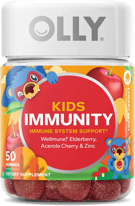 OLLY Kids Immunity Gummy, Immune Support, Wellmune, Elderberry, Vitamin C, Zinc, Chewable Supplement, Cherry - 50 Count