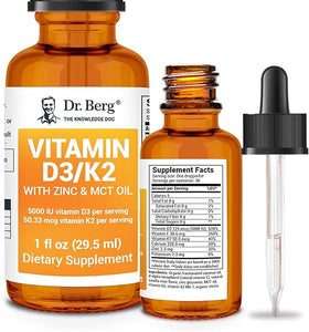 Dr. Berg Vitamin D3 K2 with Zinc & MCT Oil Liquid Supplement - Liquid Vitamin D3 with K2 for Bone & Teeth Strength, Mood, Immune & Heart Health D3 K2 Drops - Vitamin D3 K2 Drops for Adults - 1 fl oz in Pakistan