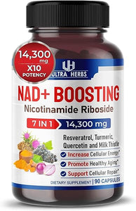 NAD+ Boosting Supplement 14,300 mg NR with Resveratrol Quercetin Milk Thistle - Support Cellular Energy, Healthy Aging *USA Made & Tested* (90 Count (Pack of 1)) in Pakistan