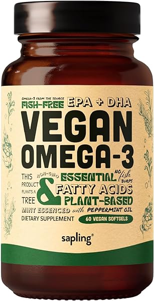 Vegan Omega 3 Supplement - Plant Based DHA & EPA Fatty Acids - Carrageenan Free, Alternative to Fish Oil, Supports Heart, Brain, Joint Health - Sustainably Sourced Algae - 60 Softgels in Pakistan