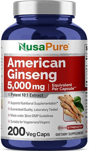 NusaPure American Ginseng 5000 mg - 200 Veggie Capsules (Vegetarian, Non-GMO, Gluten-Free) in Pakistan