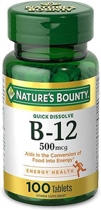 Nature's Bounty Vitamin B12, Supports Energy Metabolism and Nervous System Health, 500mcg, 100 Quick Dissolve Tablets in Pakistan