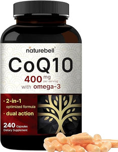 CoQ10 (Ubiquinone) 400mg with Omega 3 Fatty Acids| Stable High Absorption Form – Antioxidant Support for Heart & Energy Health – Extra Strength Coenzyme Q10 Supplement in Pakistan