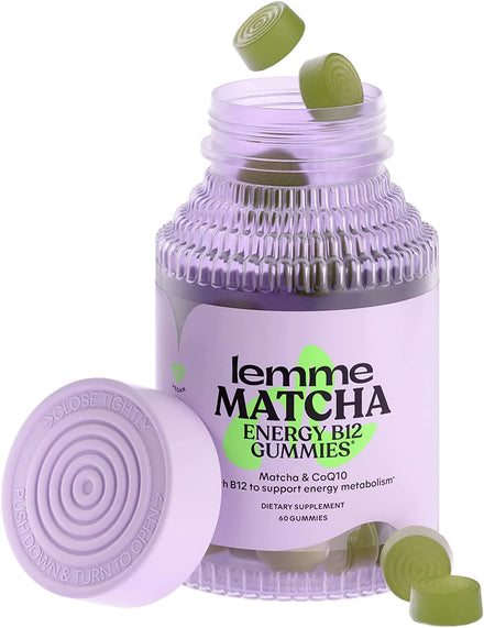Lemme Matcha Superfood Energy Gummies with Organic Matcha Green Tea, Vitamin B12 and Antioxidant CoQ10 to Support Cellular Energy, Metabolism & Healthy Skin - Vegan, Gluten Free, Non GMO (60 Count)