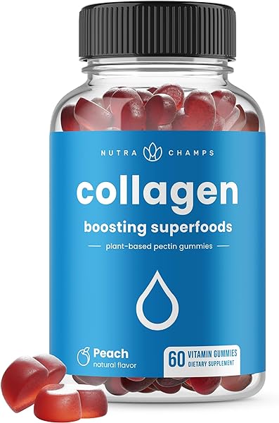 Collagen Boosting Gummies | Collagen Booster Gummy for Natural Collagen Production | Hair, Skin, Nails, Joint Support | Plant-Based Pectin Supplements Chews for Women & Men | 60 Peach Vitamins Gummies in Pakistan