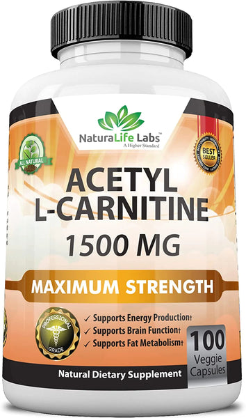 Acetyl L-Carnitine 1,500 mg High Potency Supports Natural Energy Production, Supports Memory/Focus - 100 Veggie Capsules in Pakistan