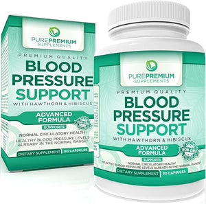 PurePremium Blood Pressure Support Supplement with Hawthorn, Hibiscus & Garlic Extract - Herbal Supplement, Vitamins & Herbs Support Normal Heart Health - 3 Months Supply - 90 Capsules in Pakistan