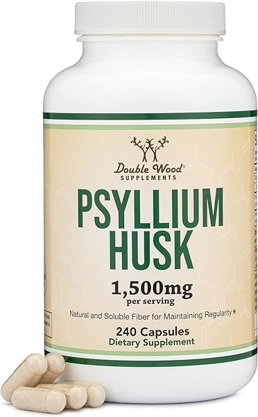 Double Wood Supplements Psyllium Husk Capsules Fiber Supplement (240 Count, 1,500mg Per Serving) Natural and Soluble Fiber for Maintaining Regularity (Manufactured in The USA, Non-GMO) in Pakistan in Pakistan