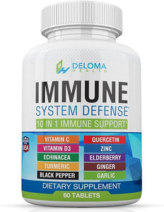 10 in 1 Immune System Support Supplement - Vitamin C (1000 mg), Quercetin, Vitamin D3 (5000iu), Zinc (40 mg), Elderberry, Echinacea, Turmeric, Ginger, Garlic, Black Pepper in Pakistan