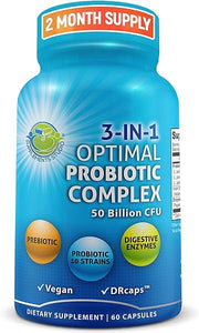 Probiotics with Digestive Enzymes and Prebiotic for Women and Men - 3-In-1 Vegan Probiotic Prebiotic Multi Enzyme Complex for Gut Health - Maximum Absorption Delayed-Release Capsules - 60 count in Pakistan