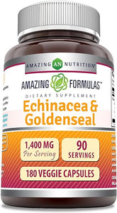 Amazing Formulas Echinacea with Goldenseal Supplement | 1400 Mg Per Serving | 180 Veggie Capsules| Non-GMO | Gluten Free | Made in USA in Pakistan