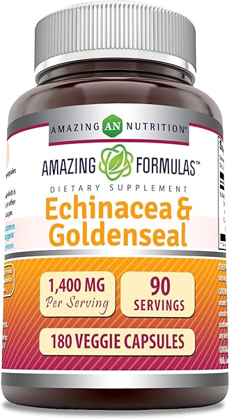 Amazing Formulas Echinacea with Goldenseal Supplement | 1400 Mg Per Serving | 180 Veggie Capsules| Non-GMO | Gluten Free | Made in USA in Pakistan