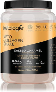 Collagen Keto Shake (Salted Caramel) - with Coconut Oil, Probiotics, Grass Fed Hydrolyzed Collagen Peptides Type I & III, Digestive Enzymes, Low Carb, Gluten Free,1.49lbs. in Pakistan