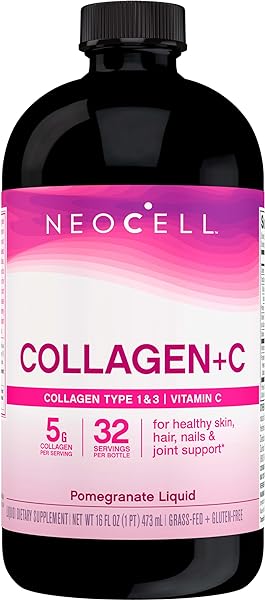 Collagen Peptides + Vitamin C Liquid, 4g Collagen Per Serving, Gluten Free, Types 1 & 3, Promotes Healthy Skin, Hair, Nails & Joint Support, Pomegranate, 16 Oz in Pakistan