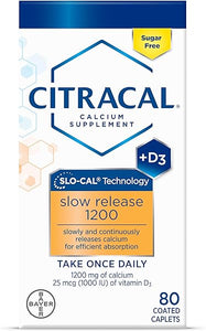 Citracal Slow Release 1200, 1200 mg Calcium Citrate and Calcium Carbonate Blend with 1000 IU Vitamin D3, Bone Health Supplement for Adults, Once Daily Caplets, 80 Count in Pakistan