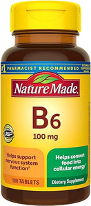 Nature Made Vitamin B6 100 mg, Dietary Supplement for Energy Metabolism Support, 100 Tablets, 100 Day Supply in Pakistan