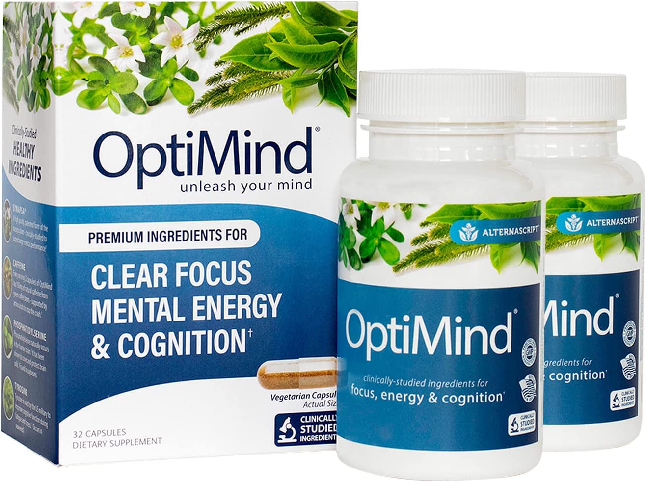 Optimind Nootropics Brain Booster Supplement | Enhance Focus and Cognition, Improve Retention, Sustain Energy | Clinically Studied Ingredients, Bacopa, Tyrosine, Huperzine A, GABA - 1 Bottle (32 Ct)