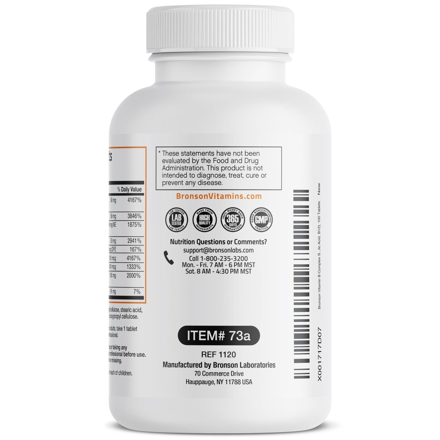 Bronson Super B Vitamin B Complex Sustained Slow Release (Vitamin B1, B2, B3, B6, B9 - Folic Acid, B12) Contains All B Vitamins 100 Tablets