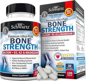Bone Strength Supplement with Calcium + D3, K2 & Magnesium - Highly Absorbable Vitamin Blend for Bone & Muscle Support - Non-Constipating Formula - 8 Bone Building Nutrients - 120 Veggie Capsules in Pakistan