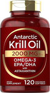 Antarctic Krill Oil 2000 mg 120 Softgels | Omega-3 EPA, DHA, with Astaxanthin Supplement Sourced from Red Krill | Maximum Strength | Laboratory Tested in Pakistan