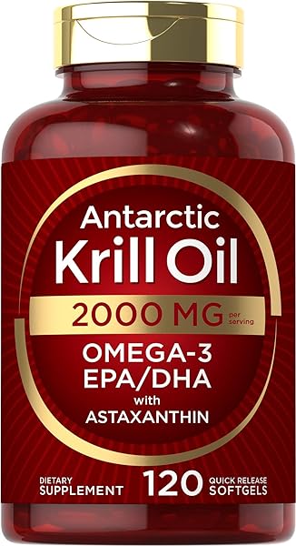 Antarctic Krill Oil 2000 mg 120 Softgels | Omega-3 EPA, DHA, with Astaxanthin Supplement Sourced from Red Krill | Maximum Strength | Laboratory Tested in Pakistan