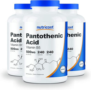 Nutricost Pantothenic Acid (Vitamin B5) 500mg, 240 Capsules (3 Bottles) in Pakistan