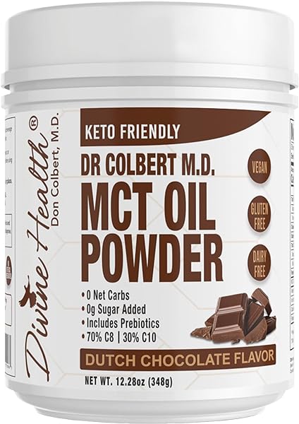 Divine Health Dr. Colbert's Keto Zone MCT Oil Powder | Dutch Chocolate Flavor | 70% C8 | 30% C10 | All Natural Keto Approved for Ketosis | 0 Net Carbs | Gluten Free | 30 Day Supply | 348g | in Pakistan in Pakistan