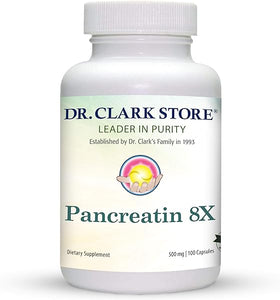 Dr. Clark Pancreatin 8X Enzyme Supplement 500mg | Several Digestive Aids Formulas Promotes Proteins, Fat | Carbohydrates Healthy Supports Optimal Digestion - 100 Gelatin Capsules in Pakistan
