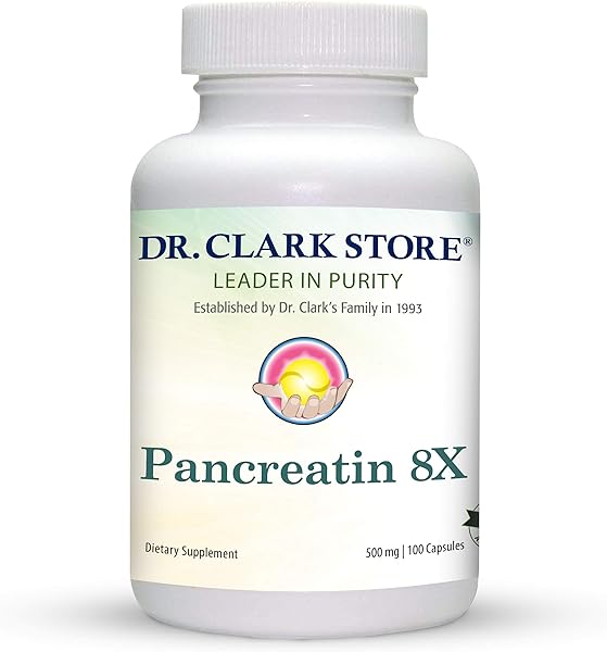 Dr. Clark Pancreatin 8X Enzyme Supplement 500mg | Several Digestive Aids Formulas Promotes Proteins, Fat | Carbohydrates Healthy Supports Optimal Digestion - 100 Gelatin Capsules in Pakistan in Pakistan