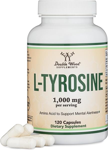 L-Tyrosine 1,000mg per Serving, 120 Veggie Capsules (L Tyrosine Supplement for Memory, Attention, and Focus) Amino Acid Manufactured and Tested in The USA, Vegan Safe, Non-GMO by Double Wood in Pakistan