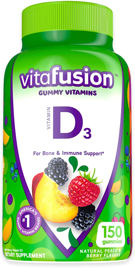 Vitafusion Vitamin D3 Gummy Vitamins, 50mcg per serving, Immune System Support*, Delicious Peach and Berry Flavors, 150 ct (75 day supply)